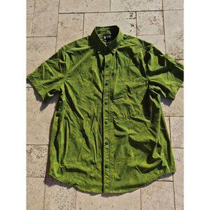 Alaskan Hardgear Topographic Contour Map Short Sleeve Snap Shirt Green Yellow L